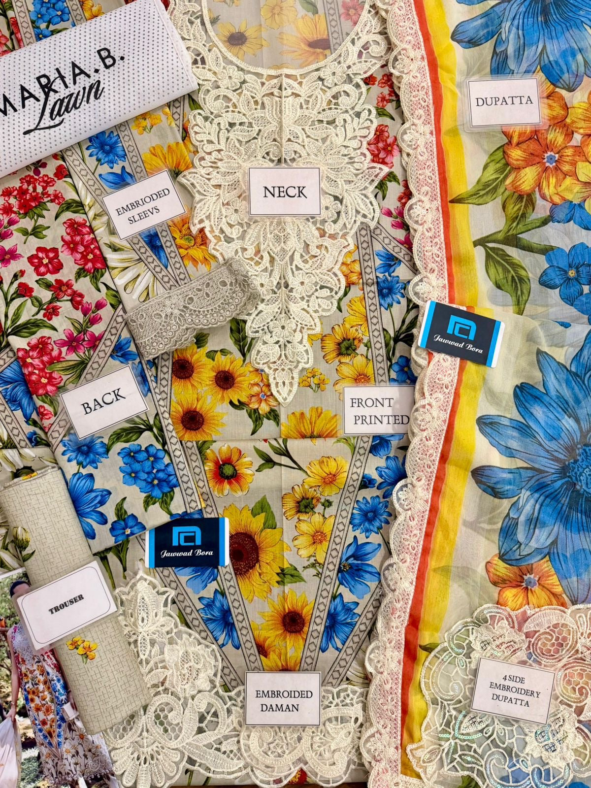 Maria b M print 10A lawn 3pc emb unstiched