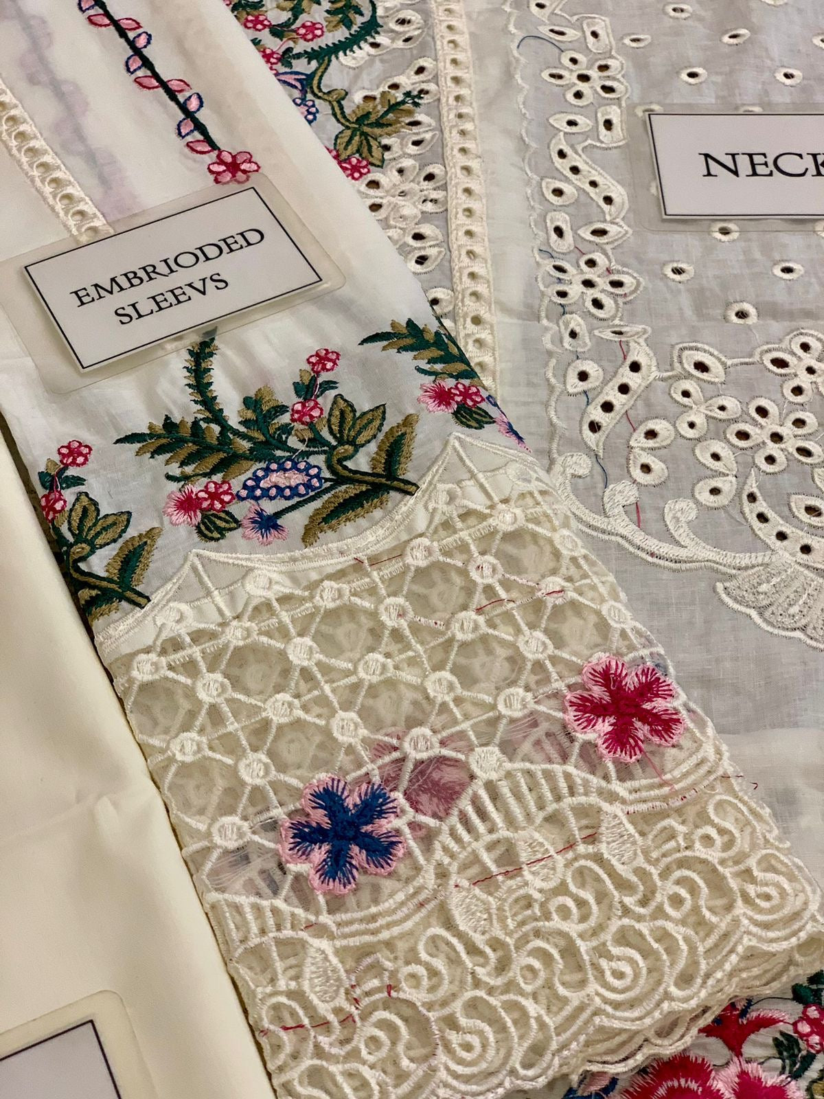 Qalamkar SELIN cream luxury lawn chickankari 3pc unstiched