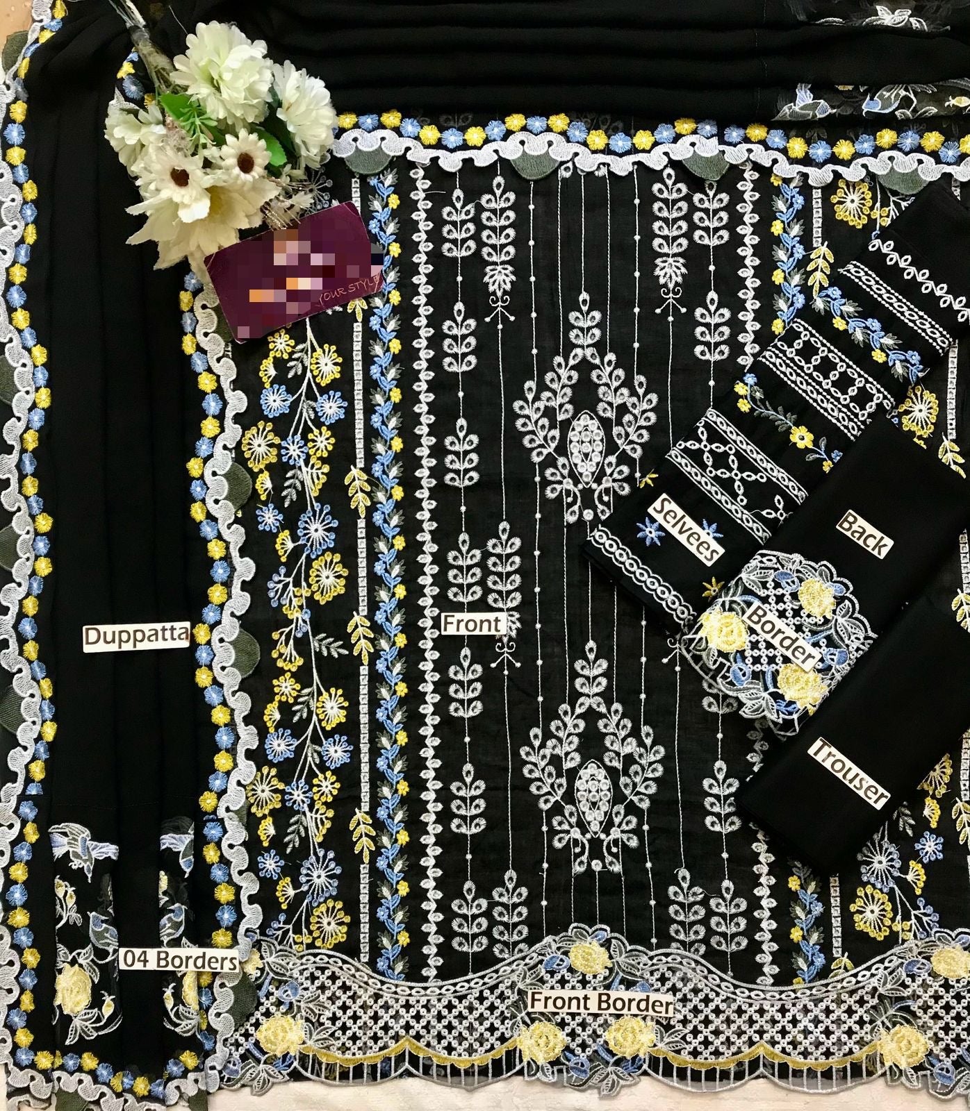 Maryam Hussain black DAWN L25-02 luxury lawn Chikankari 3pc unstiched