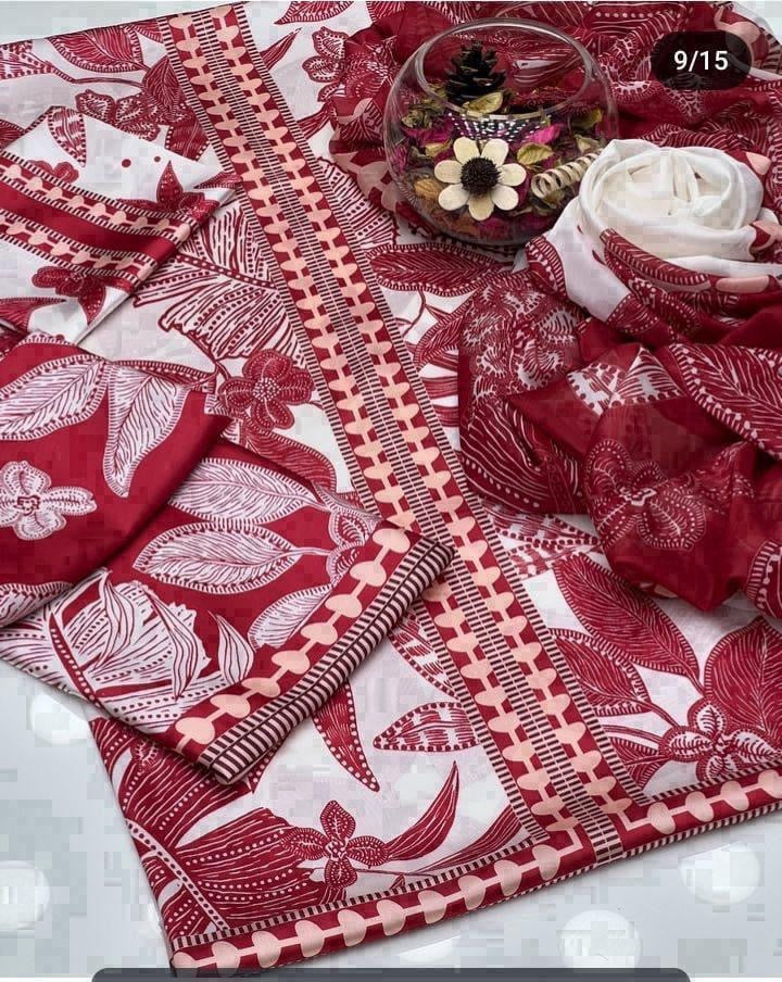 Lulusar leaves silk digital print 3pc unstiched