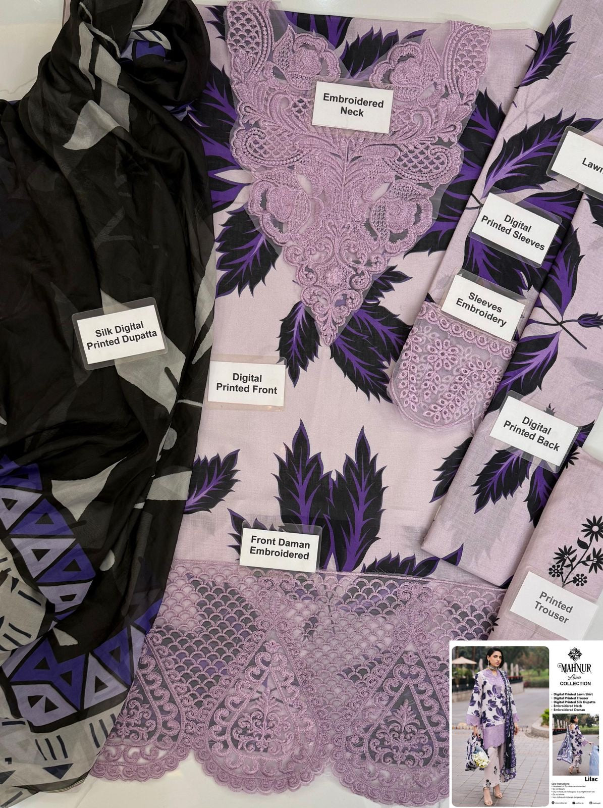 Mahnur lilac broadway printed lawn 3pc embroidered unstiched