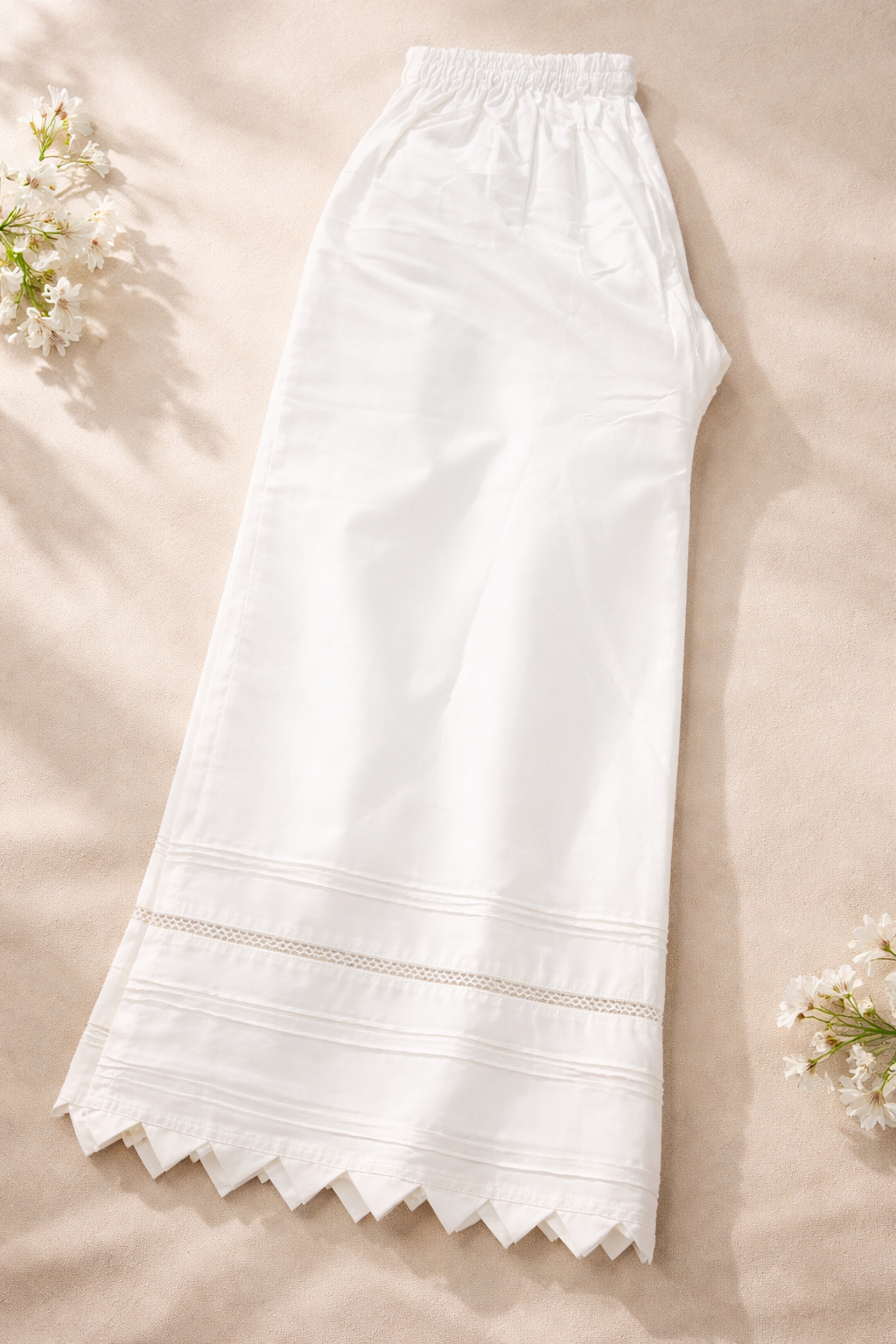 1 PIECE STITCH BOTTOM PLAZZO WHITE