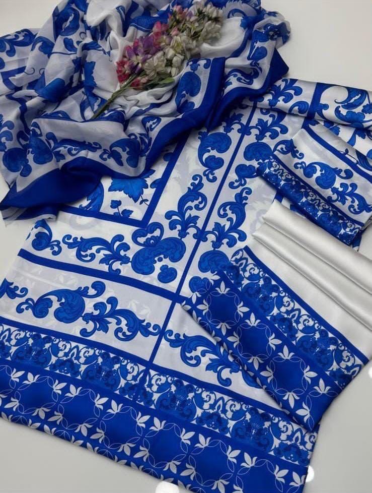 Lulusar blue majesty silk digital print 3pc unstiched