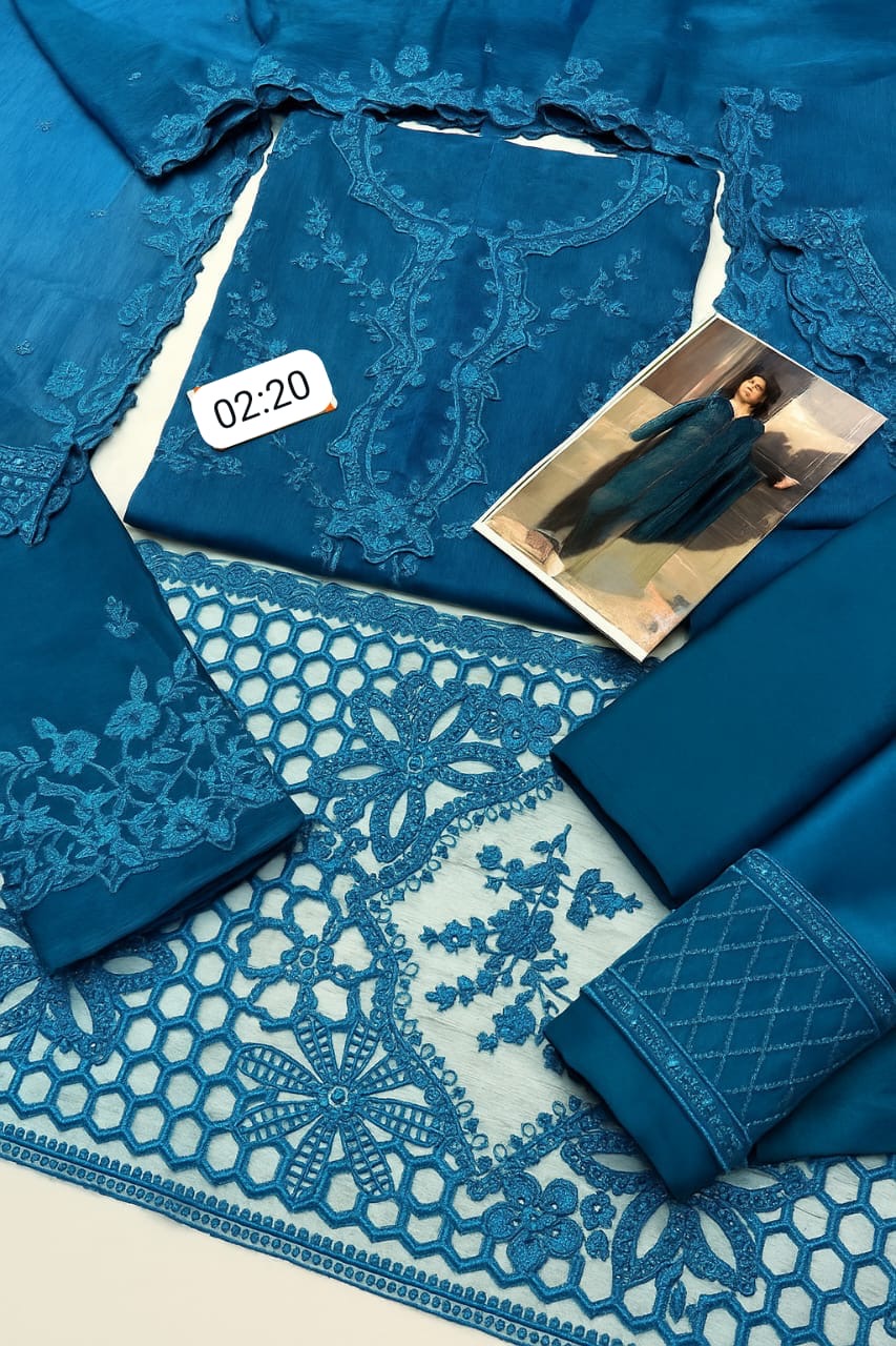 Azure blue-02 festive chiffon emb 3pc unstiched