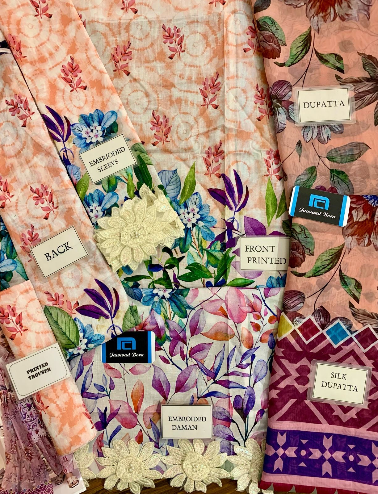 Salitex multicolour flower printed 3pc emb unstiched