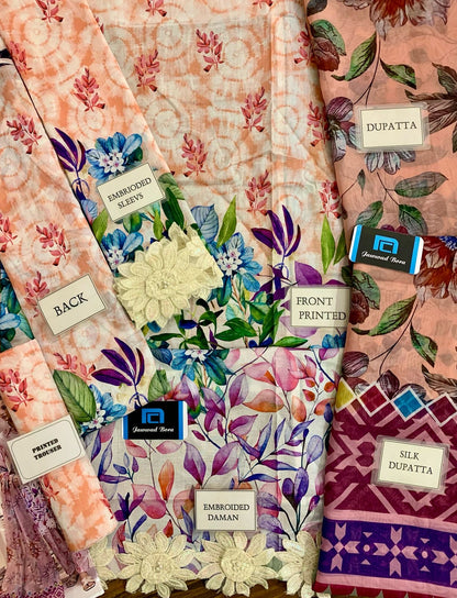 Salitex multicolour flower printed 3pc emb unstiched