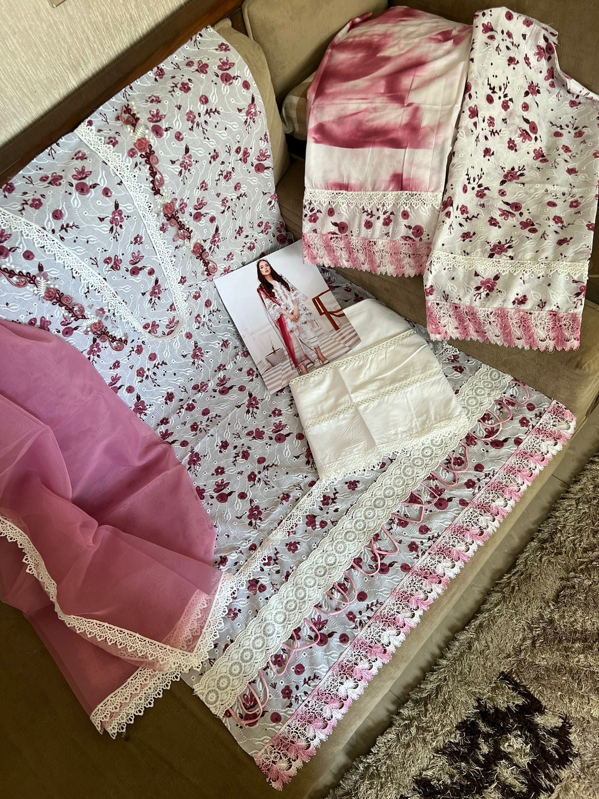 Farida Hasan pink rose 3pc lawn emb unstiched