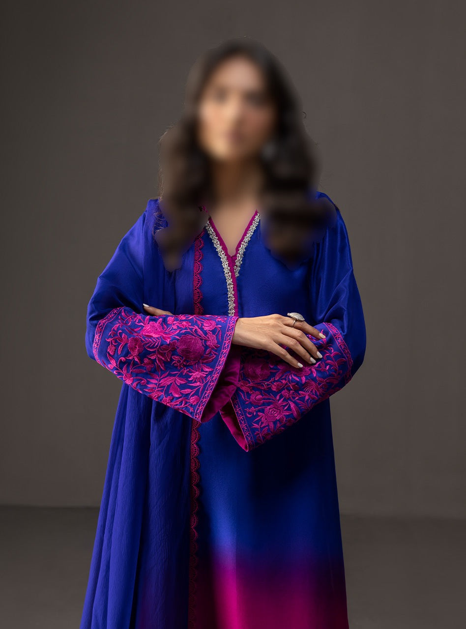 Zainab Chottani fuchia sapphire silk 3pc unstiched