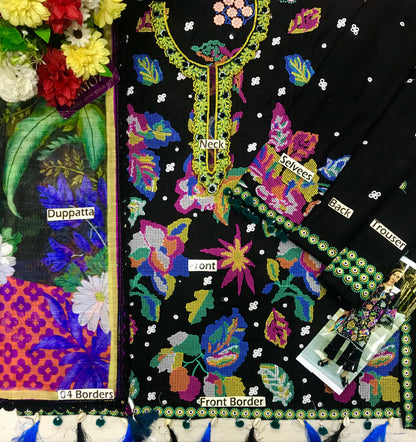 Esmel D-05 luxury lawn cross stitch emb 3pc emb unstiched