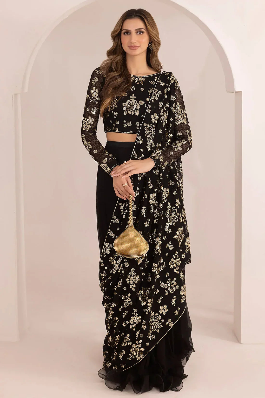 Jazmin Chiffon luxury Saree 3pc unstiched UC-3021