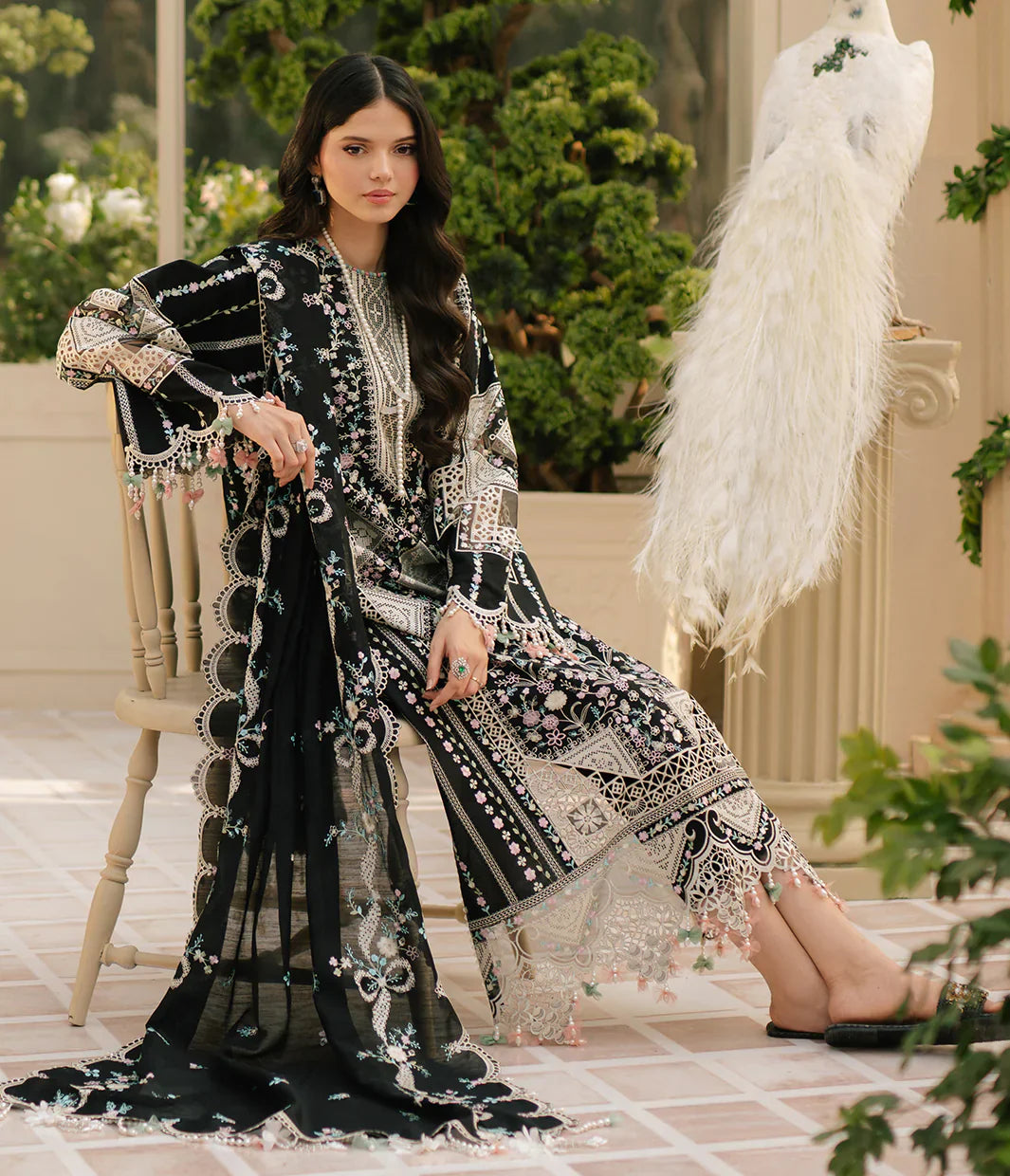 Bin Ilyas freesia luxury lawn chickankari Black unstitched