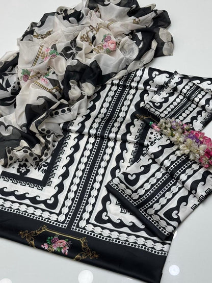 Lulusar vintage silk digital print 3pc unstiched