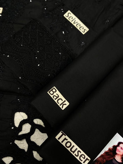 Nureh NE-151 Black luxury lawn Chikankari 3pc unstiched