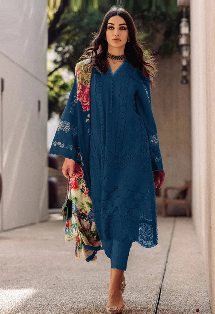 Saira Rizwan blue luxury lawn 3pc Chikankari emb unstiched