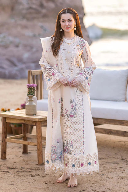 Qalamkar SELIN cream luxury lawn chickankari 3pc unstiched