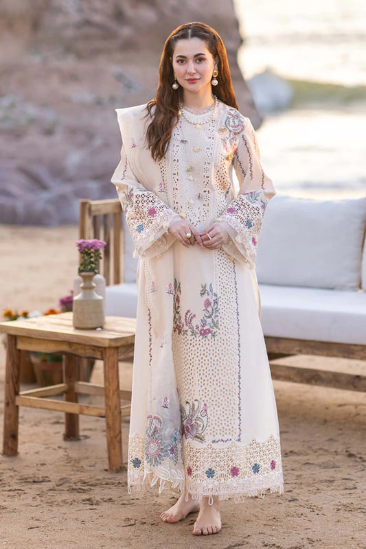 Qalamkar SELIN cream luxury lawn chickankari 3pc unstiched