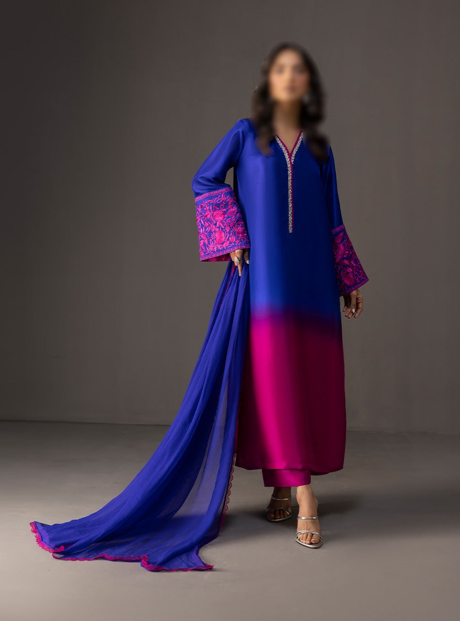Zainab Chottani fuchia sapphire silk 3pc unstiched