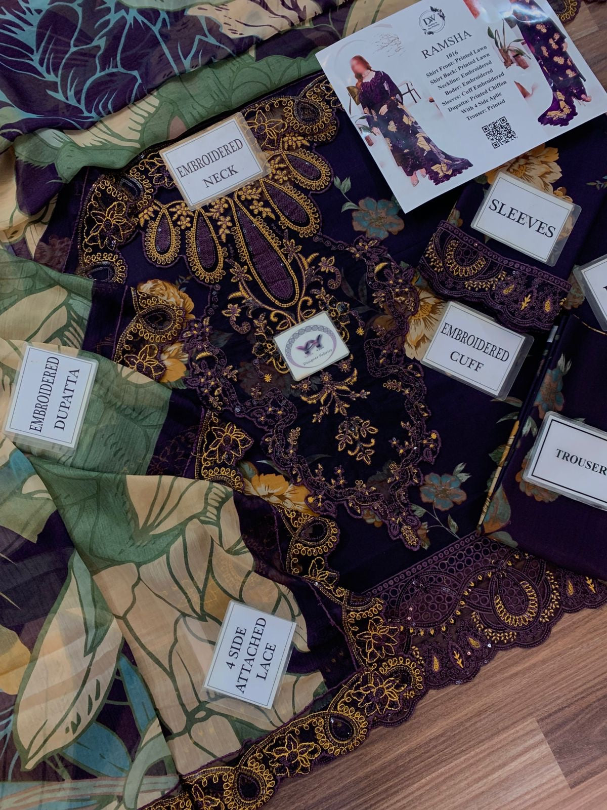 Ramsha purple printed lawn 3pc emb unstiched