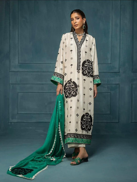 Lulusar floral CD-01 silk 3pc digital printed unstiched