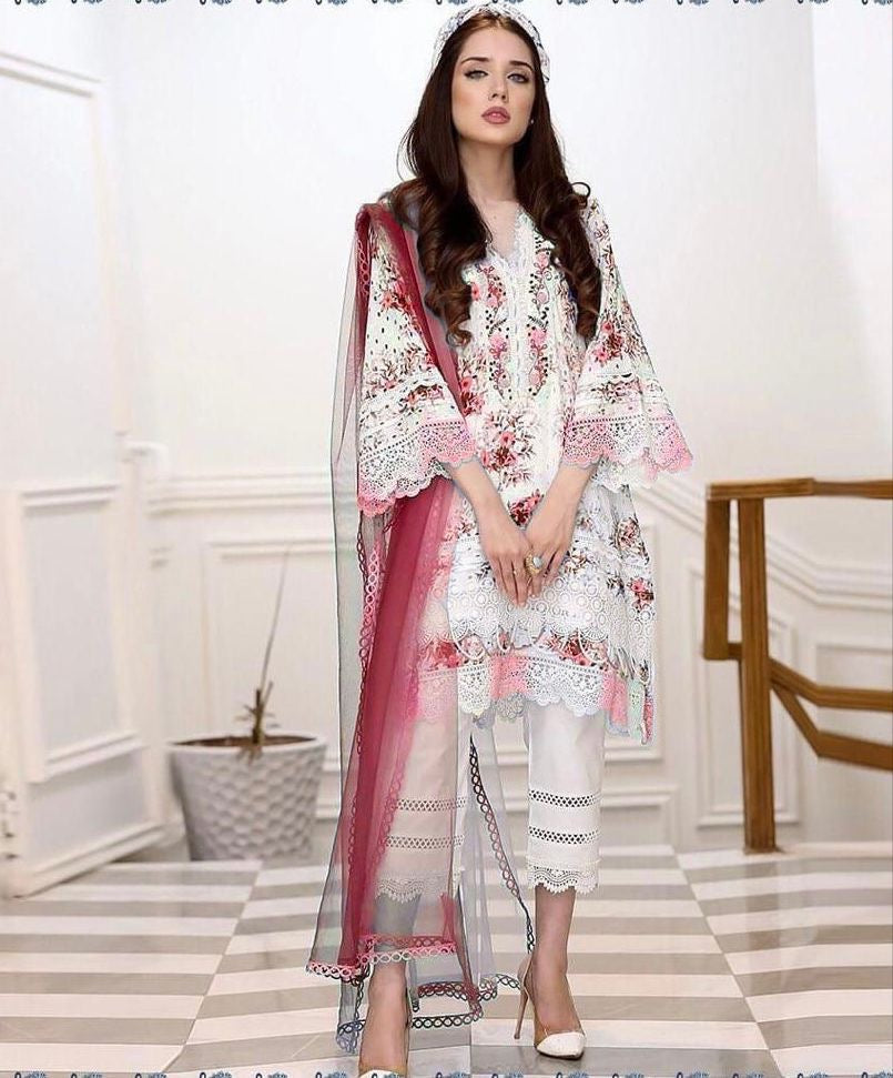 Farida Hasan pink rose 3pc lawn emb unstiched