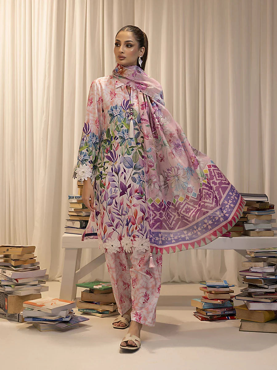 Salitex multicolour flower printed 3pc emb unstiched