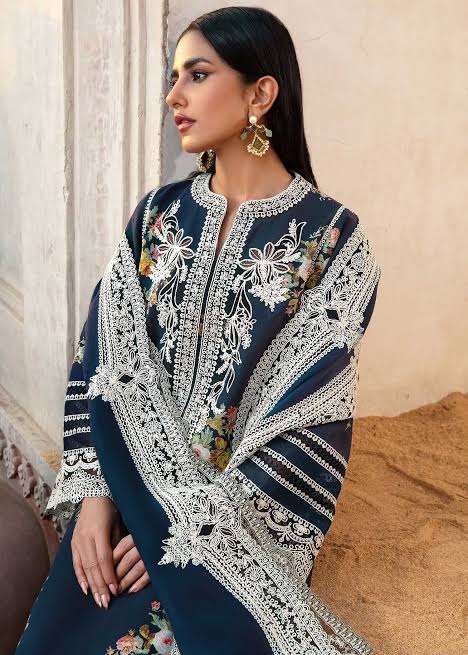 Crimson Marori N-blue luxury lawn 3pc emb unstiched