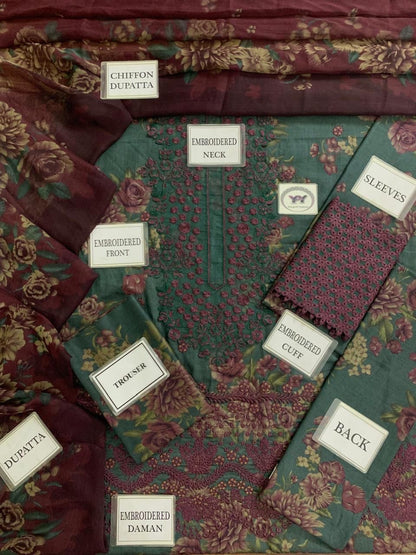 Iznik IPK-08 printed lawn 3pc emb unstiched