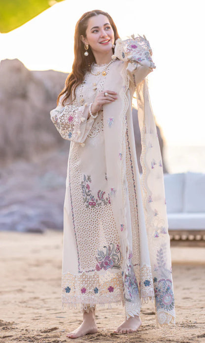 Qalamkar SELIN cream luxury lawn chickankari 3pc unstiched