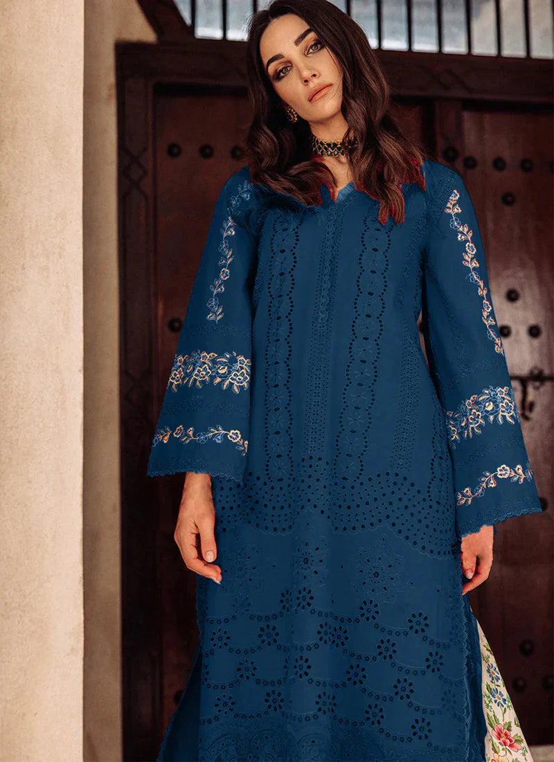 Saira Rizwan blue luxury lawn 3pc Chikankari emb unstiched