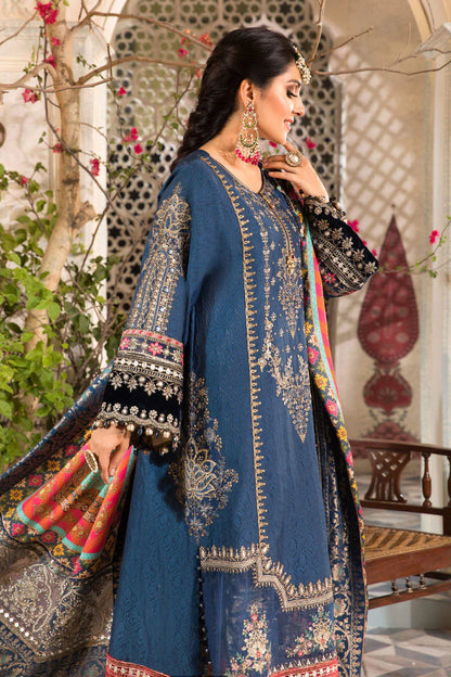 Maria b Blue chiffon luxury 3pc emb unstiched