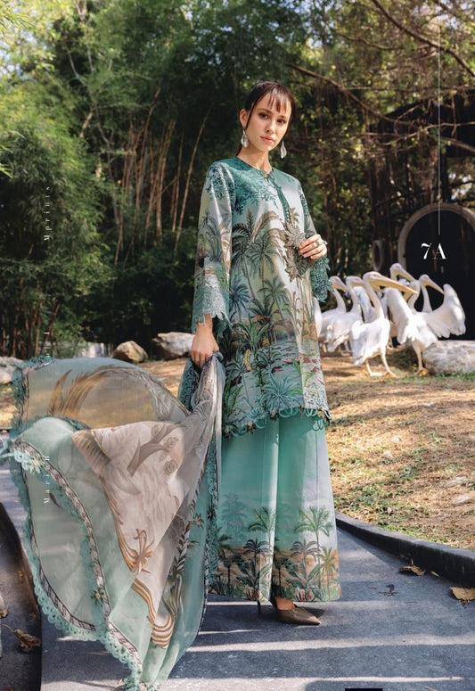 Maria b Safari Mprint 7A 3pc lawn emb unstiched sea grean