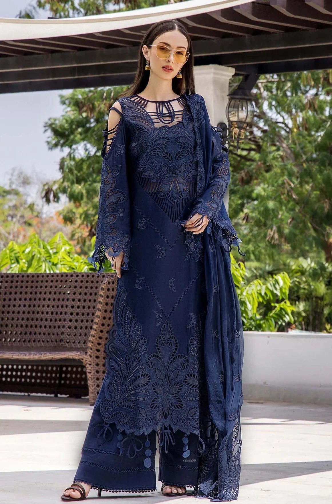 Adan libas Glance Blue luxury lawn chickankari 3pc emb unstiched
