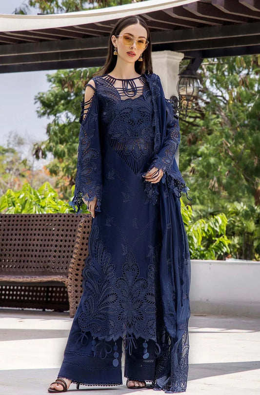 Adan libas Glance Blue luxury lawn chickankari 3pc emb unstiched