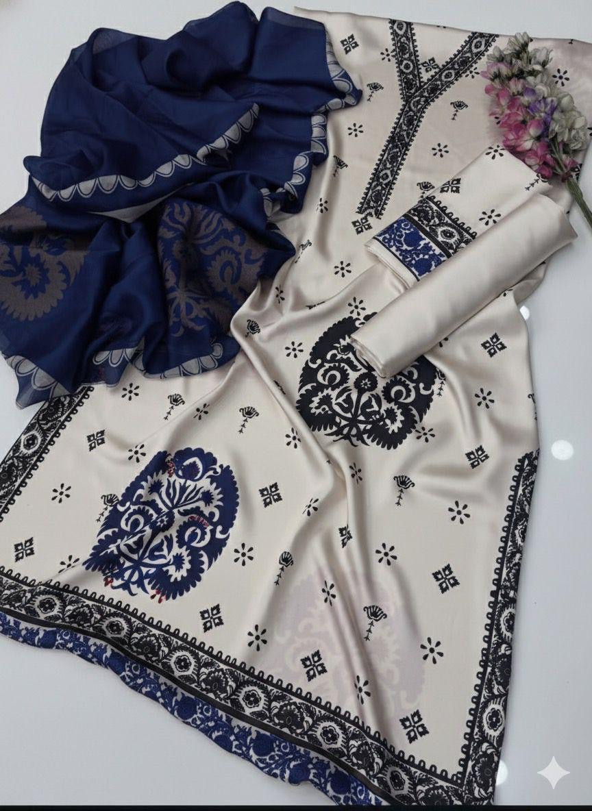 Lulusar floral CD02 silk 3pc digital printed unstiched