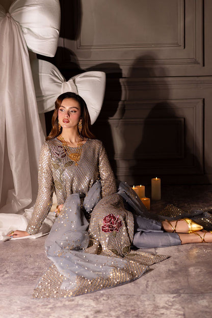 Nureh midnight twill sequins luxury chiffon 3pc emb unstiched