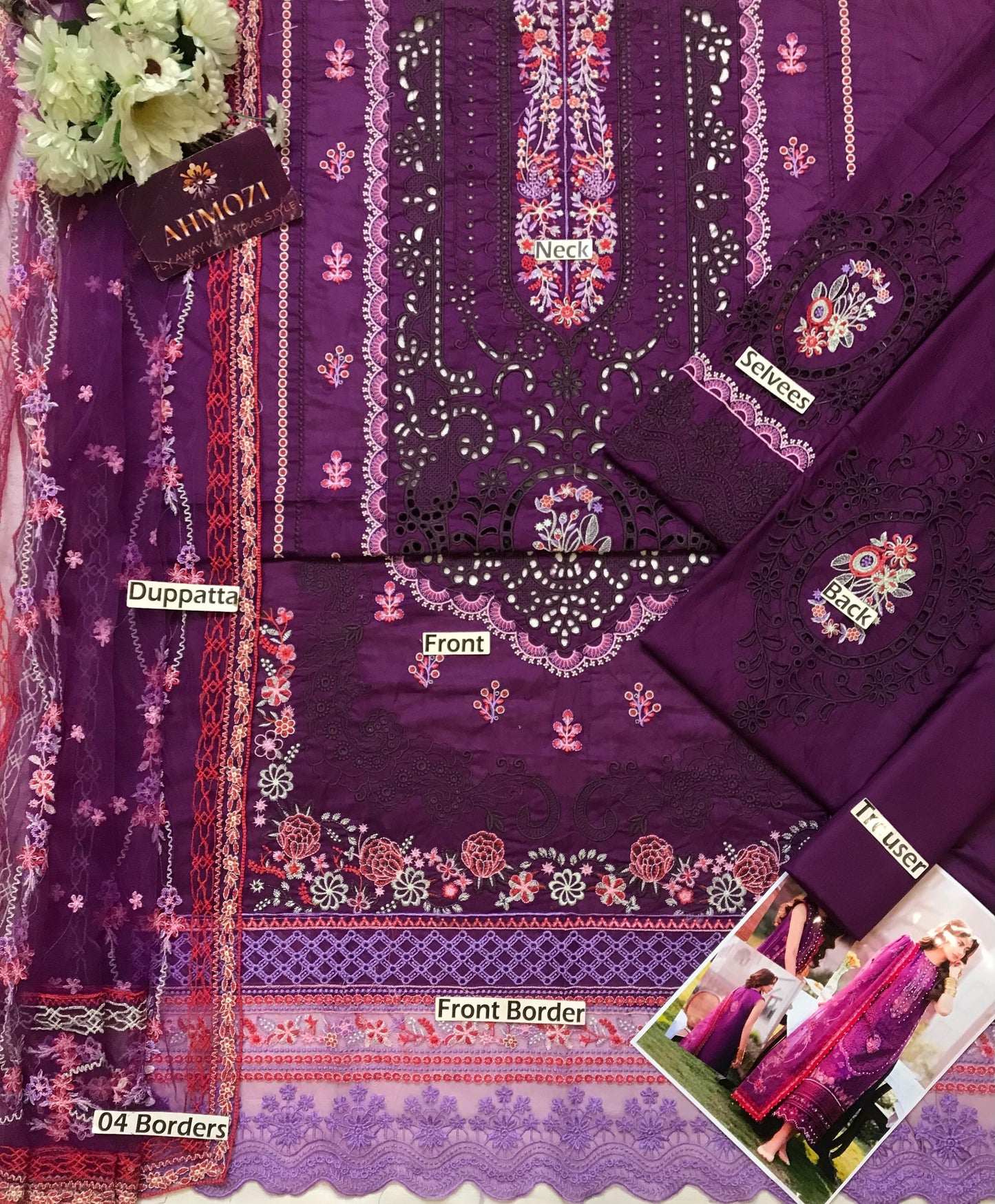 Bin Ilyas Sajal Ali luxury lawn 3pc Chikankari emb unstiched