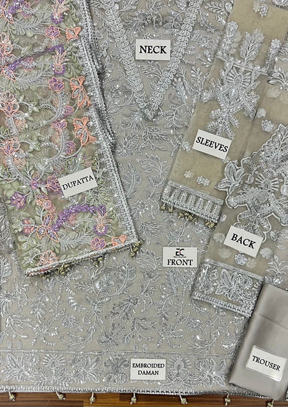 Zarif Grace luxury net embroidered 3pc unstiched