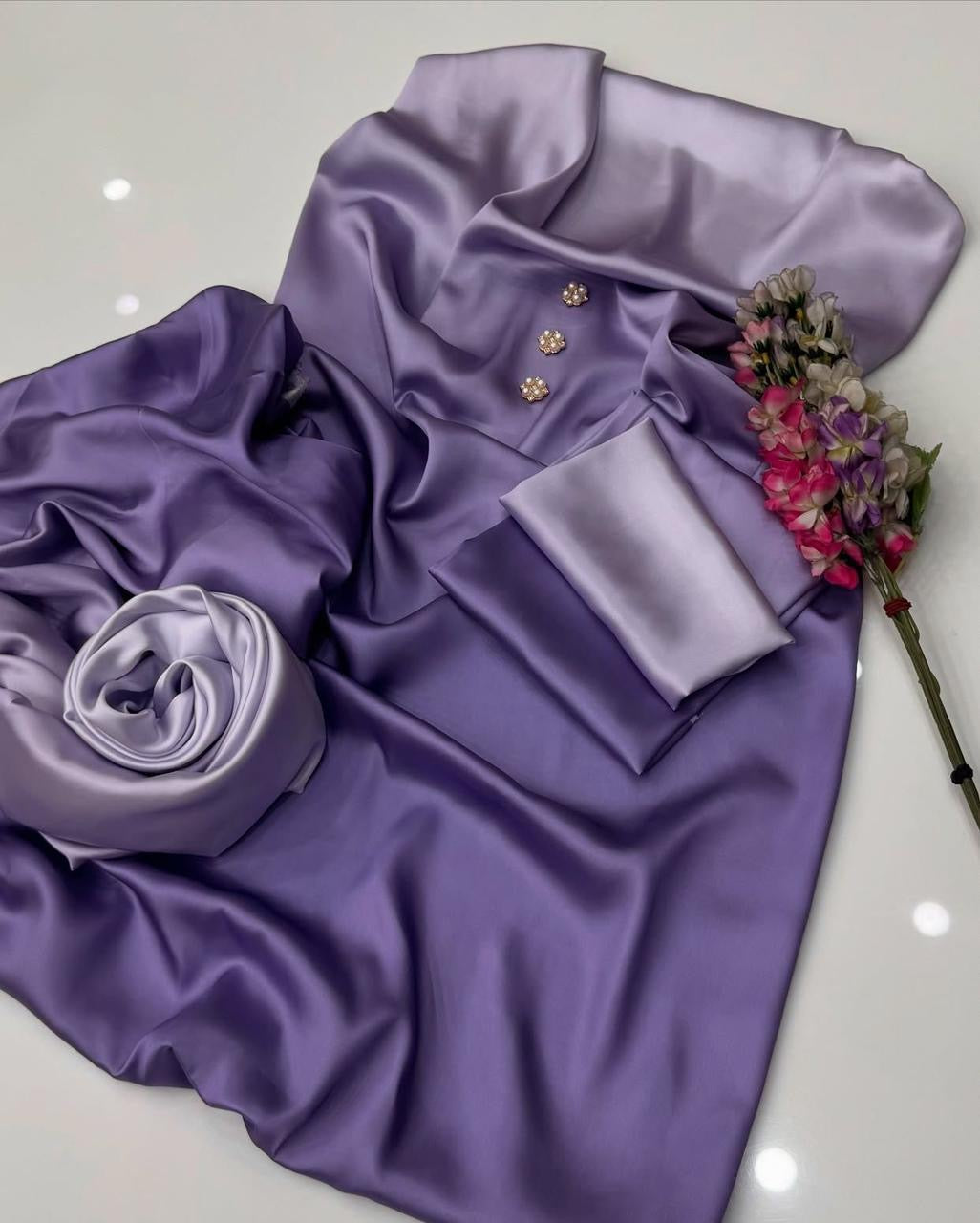 Lulusar lilac silk digital print 3pc unstiched