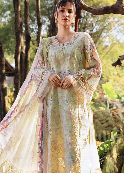 Maria b M-prints 1b butterfly Printed lawn 3pc emb unstiched yellow