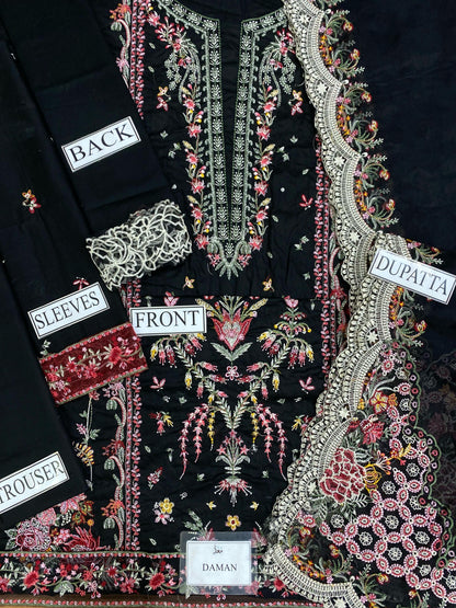 Qalamkar Hannah luxury lawn 3pc Chikankari emb unstiched