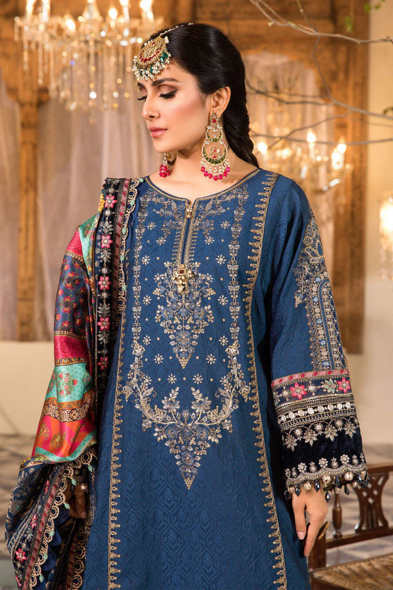 Maria b Blue chiffon luxury 3pc emb unstiched