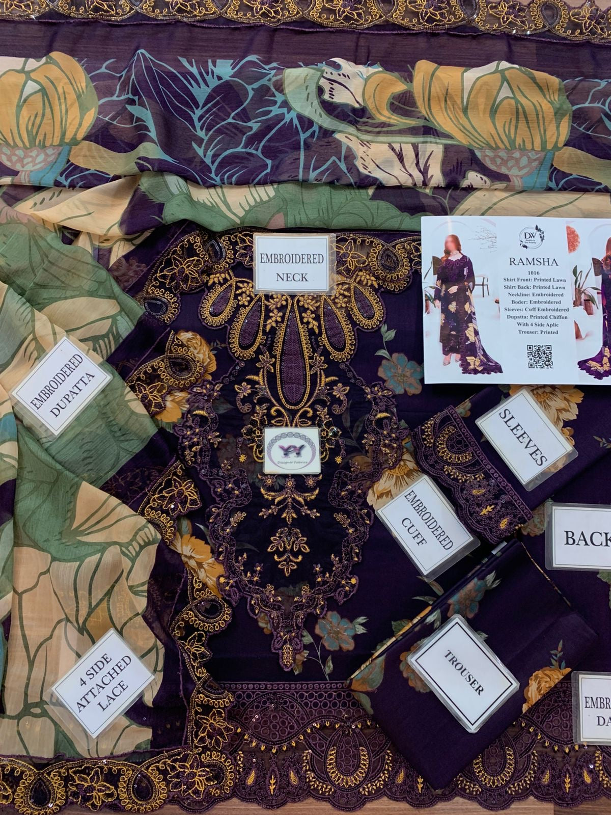 Ramsha purple printed lawn 3pc emb unstiched