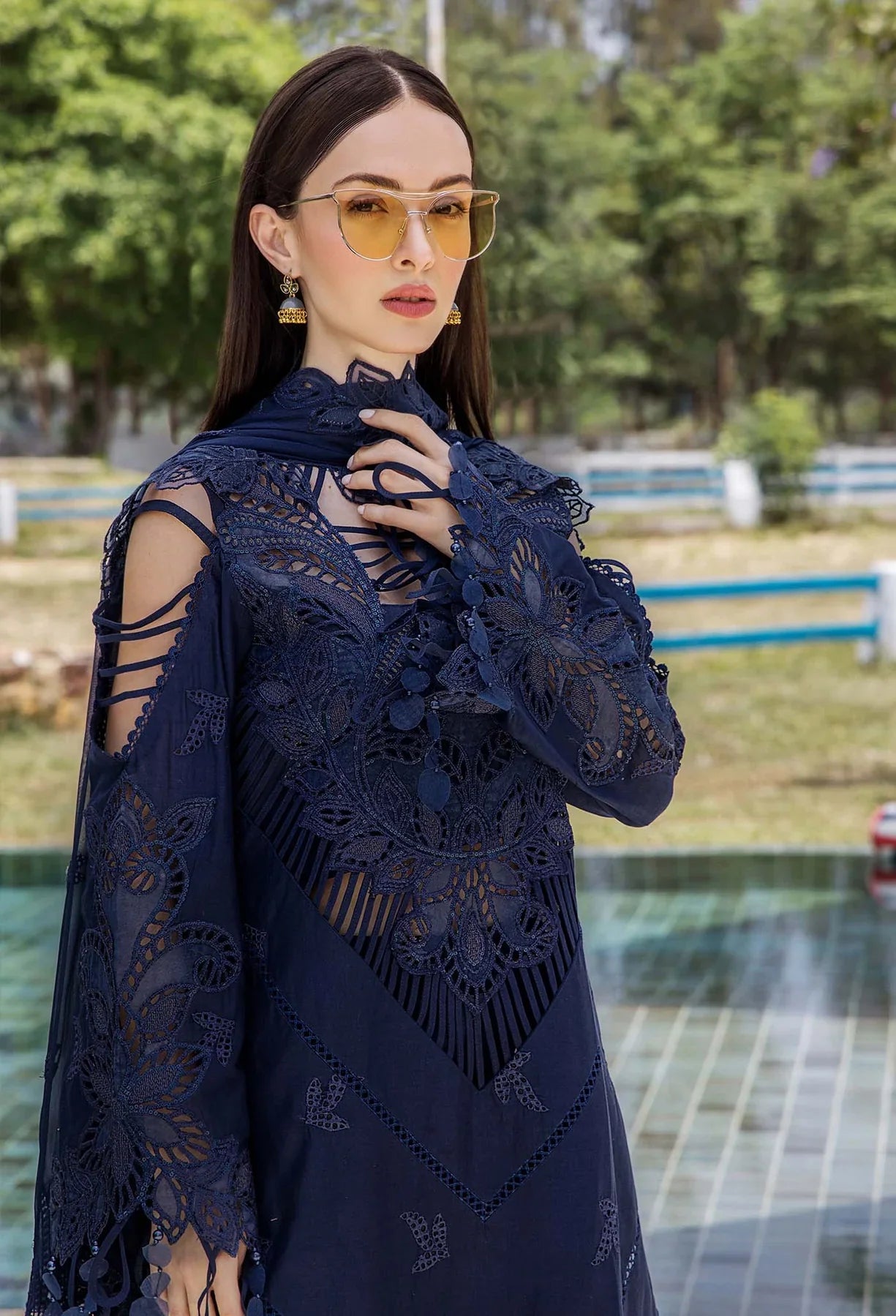 Adan libas Glance Blue luxury lawn chickankari 3pc emb unstiched