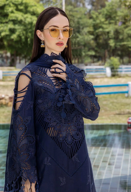 Adan libas Glance Blue luxury lawn chickankari 3pc emb unstiched