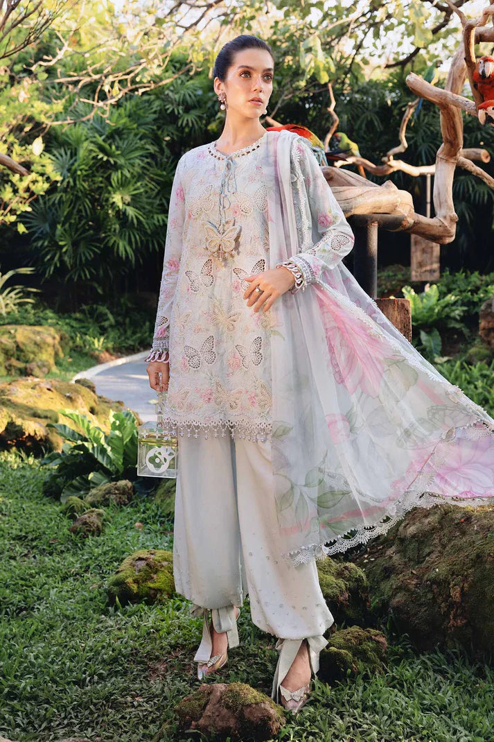 Maria b M-prints 1A butterfly printed lawn 3pc emb unstiched gray