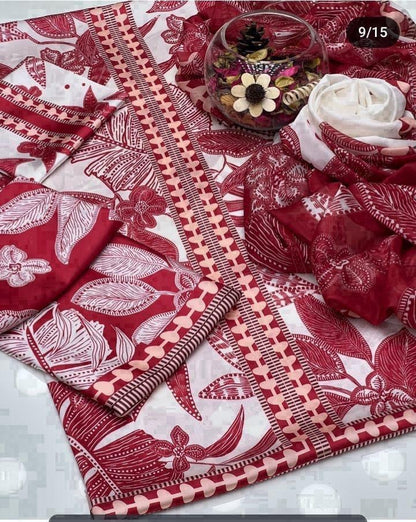 Lulusar leaves silk digital print 3pc unstiched
