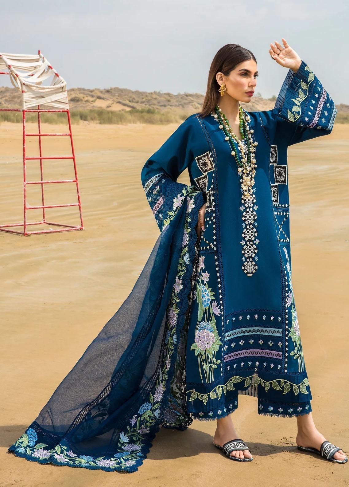 Crimson blue-30 luxury lawn 3pc embroidered unstitched