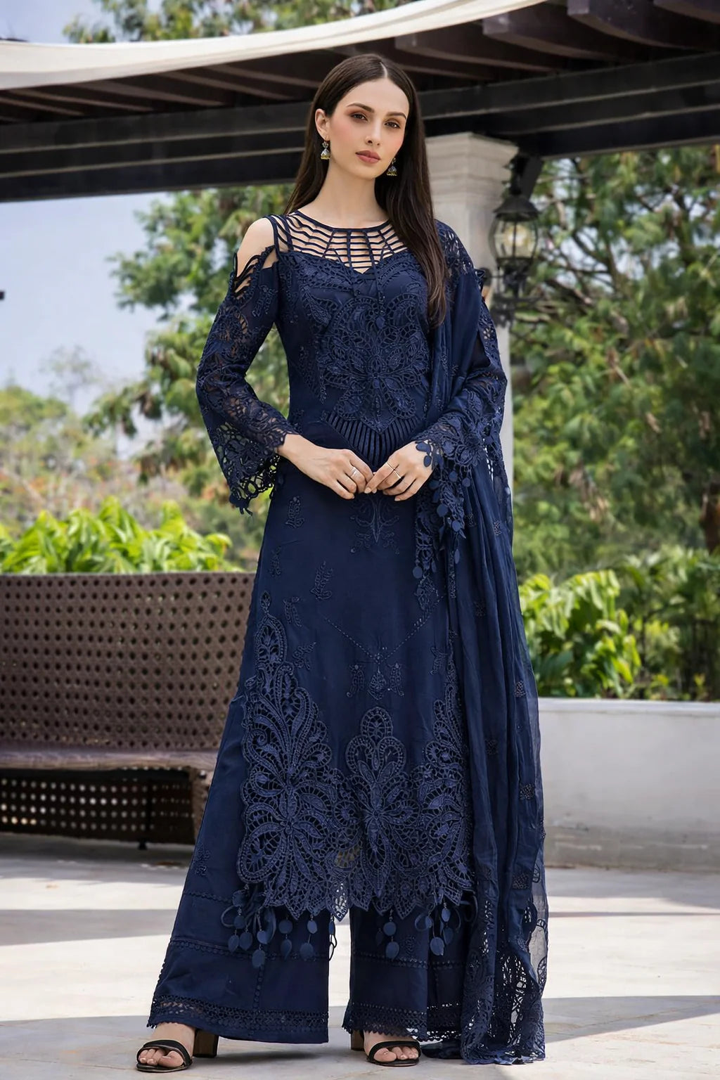 Adan libas Glance Blue luxury lawn chickankari 3pc emb unstiched
