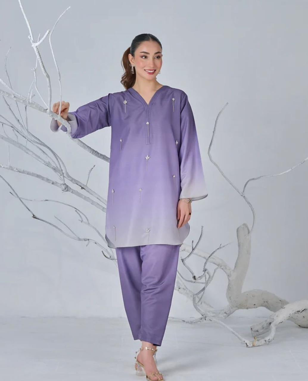 Lulusar lilac silk digital print 3pc unstiched