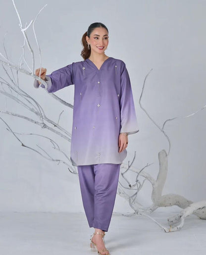 Lulusar lilac silk digital print 3pc unstiched